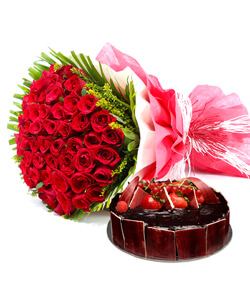 1 Kg Theobroma Black forest Cake with 20 red roses