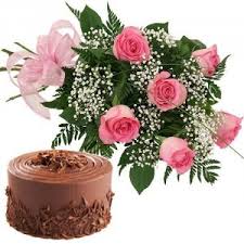 12 pink roses bouquet with 1/2 kg. Chocolate cake