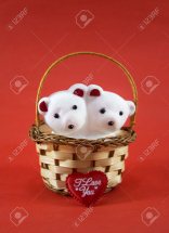 2 Teddies (6 inches each) with valentine heart in same basket