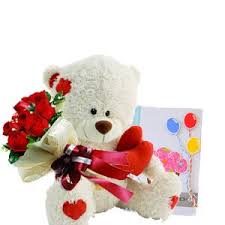 6 inches Teddy with 6 Red Roses bouquet Card