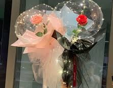 LED Balloon flower bouquet Bobo balloon transparent balloon with black and pink Wrapping