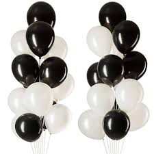 20 Gas filled black white Balloons tied to ribbons