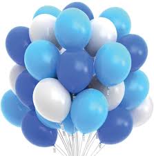 15 Gas filled blue white Balloons tied to ribbons