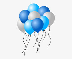 10 Gas filled blue white Balloons tied to ribbons