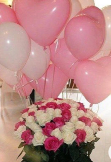 20 pink and white gas filled balloon bouquet with 20 pink and white roses bouquet