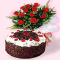 black forest Cake with 12 Lovely Dutch Roses