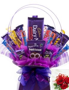 Assorted 20 cadbury chocolates in a bouquet 3 roses
