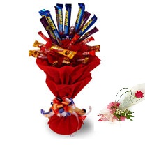 Assorted 10 cadbury  chocolates in a bouquet 1 Rose