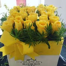 25 yellow color roses in a box
