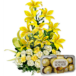 Lilies basket with chocolates box