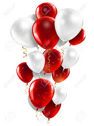 15 Gas filled red and white Balloons tied to ribbons