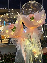 2 Pink rose in 2 transparent balloon arrangement with fairy light White wrapping Only for Pune and Mumbai