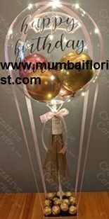 Ferrero rocher basket with birthday bobo balloon gold balloon inside