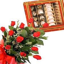 1 kg mithai with 20 roses bunch