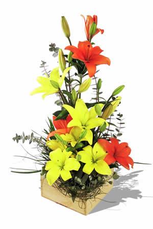 Yellow and orange lilies basket