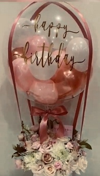 Happy Birthday  printed transparent balloon 10 Gerberas in a bouquet