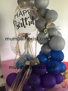 50 Purple Blue Silver Balloons Air filled with happy birthday printed balloon 12 roses