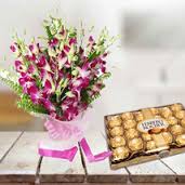 24 ferrero rocher chocolate box with 10 orchids bouquet