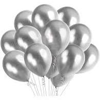 10 Gas filled silver Balloons tied to ribbons