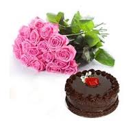 12 pink roses bouquet with 1/2 kg. Chocolate cake