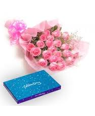 Cadburys celebration with 12 Pink roses