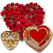 Heart chocolate box with 20 red roses heart and 1 Kg heart chocolate cake