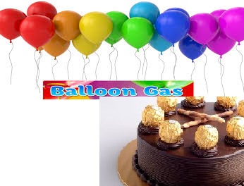 Bouquet of 30 gas filled balloons with 1 kg cake