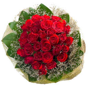 12 red roses in a bouquet