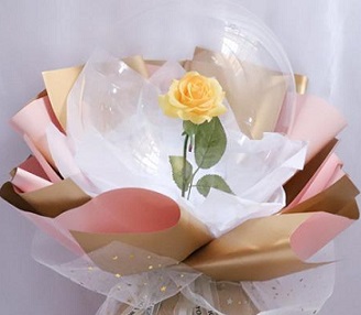 1 Balloons with 1 yellow rose inside transparent balloon with white Wrapping